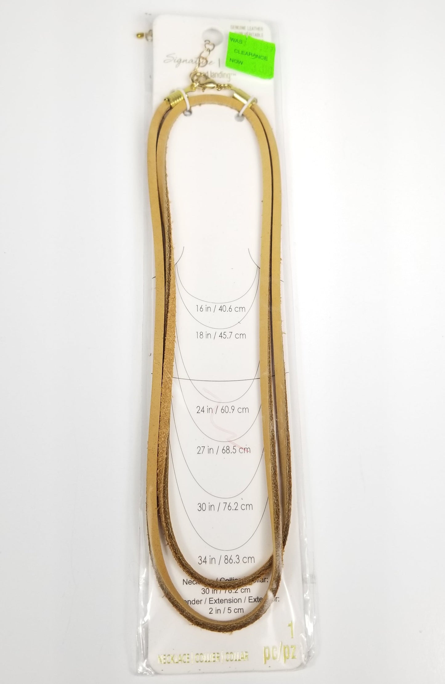 Tan Leather Necklace Long Gold Chain 30 INCH