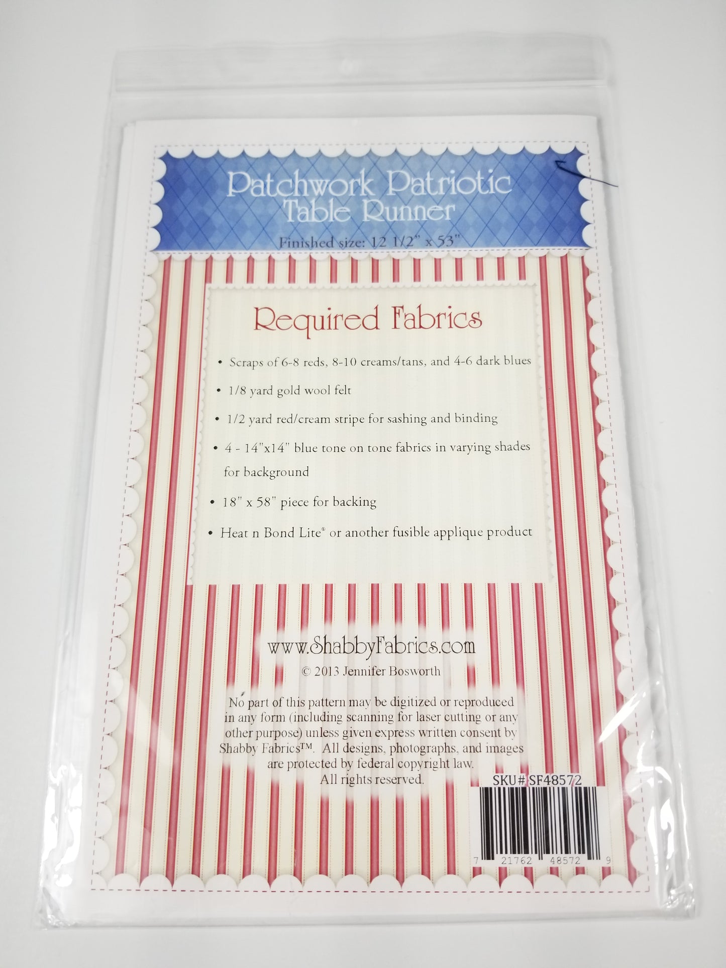 Shabby Fabrics Patchwork Patriotic Table Runner holiday Sewing Pattern