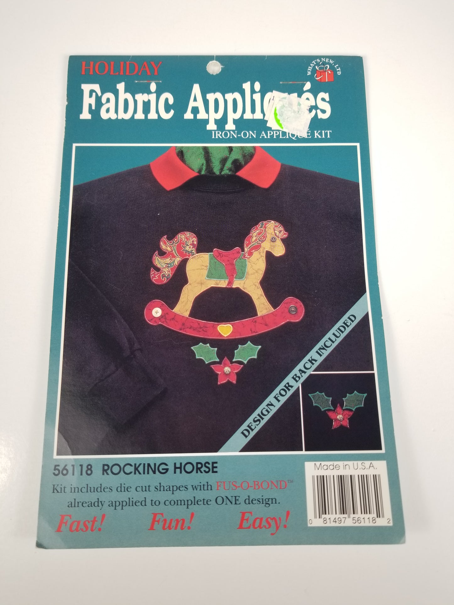 Vintage Holiday Fabric Appliques Rocking Horse Iron on Applique 56118