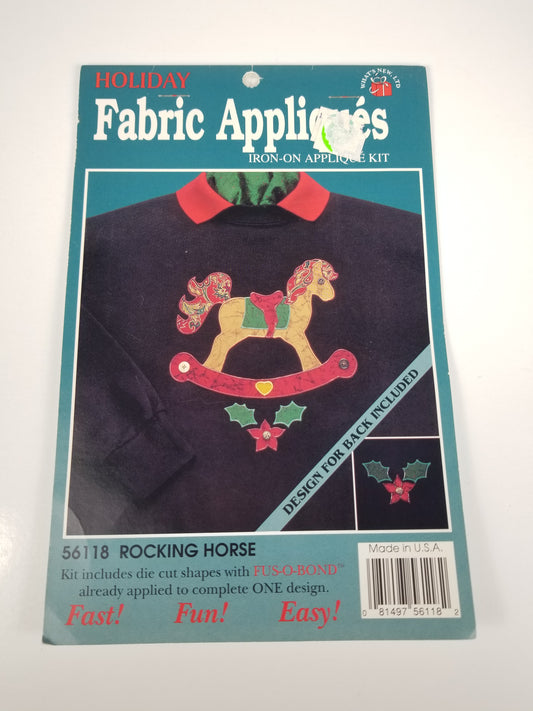 Vintage Holiday Fabric Appliques Rocking Horse Iron on Applique 56118