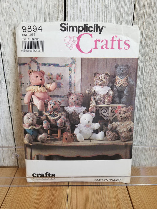 Simplicity Crafts 9894 Sewing Pattern Stuffed Bear Joined Teddy Bear Accessories Collar Vest Memory Bear