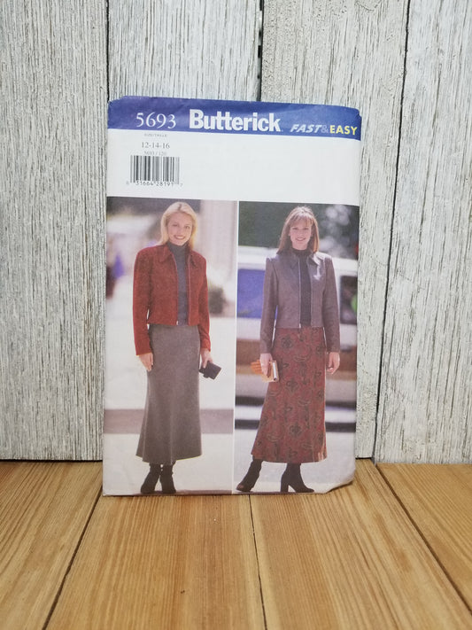 Butterick 5693 Misses Maxi Skirt Jacket Sizes 12-16 Uncut FF Sewing Pattern