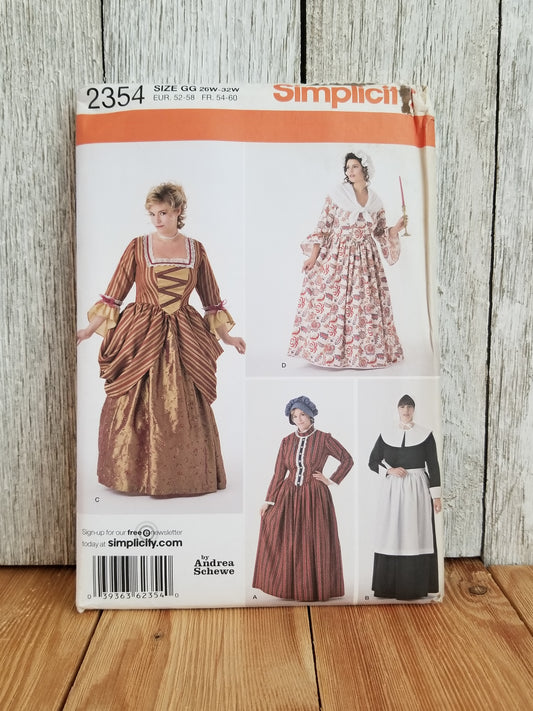 Simplicity 2354 3723 Pioneer Medieval Pilgrim Halloween Costumes Pattern Size GG 26W-32W HH 6-12 R5 14-22 UNCUT FF
