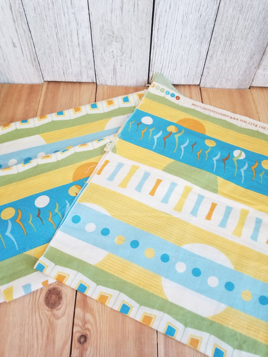 Funky Shapes Fabric 3 Large Pieces Yellow, Orange, Blue @2011 Thomas Knauer 100% Cotton