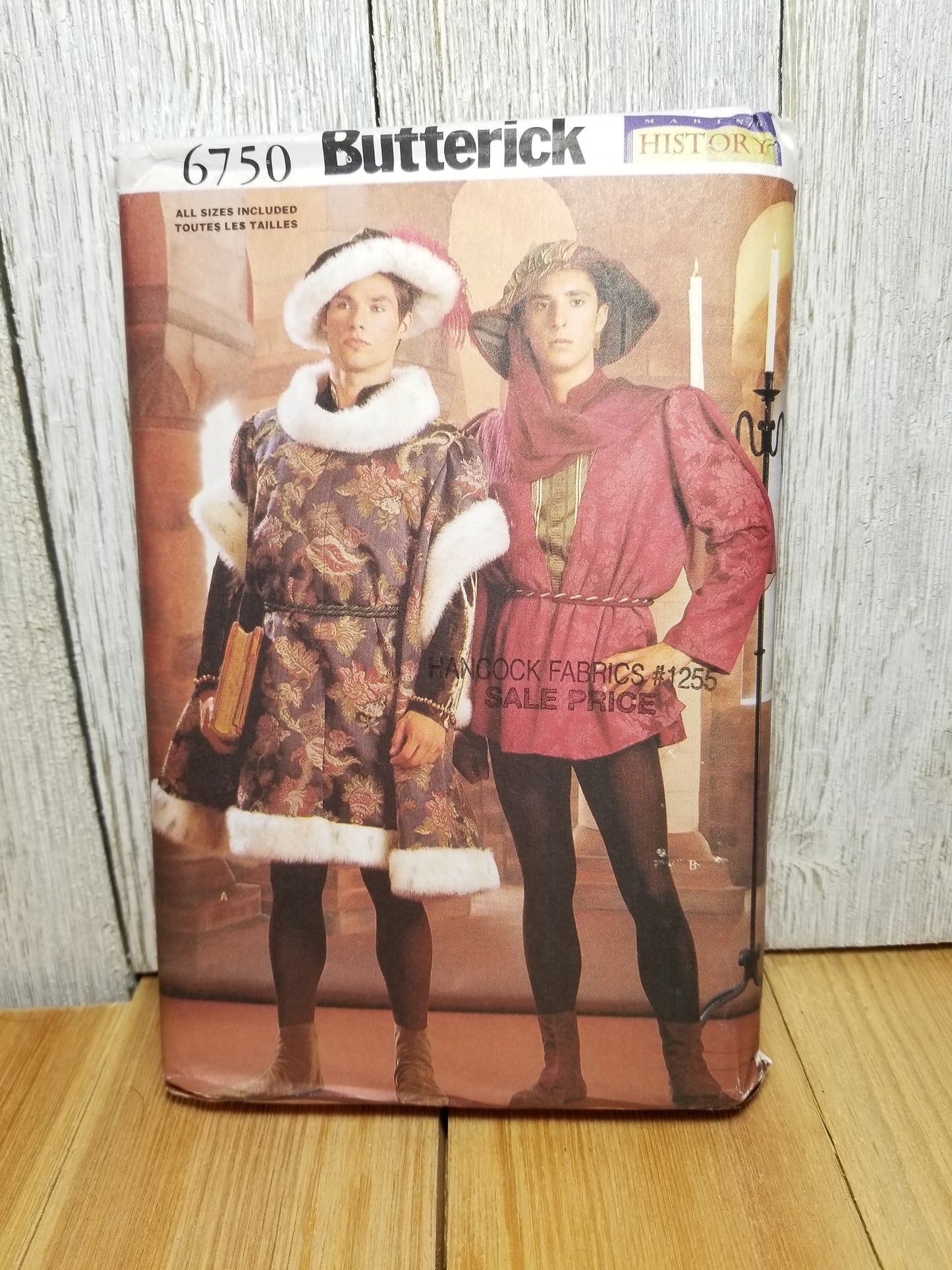 Butterick 6750 Renaissance Medieval Men's Tudor Tunic, Shirt, Hat, Boot, Spats Uncut FF