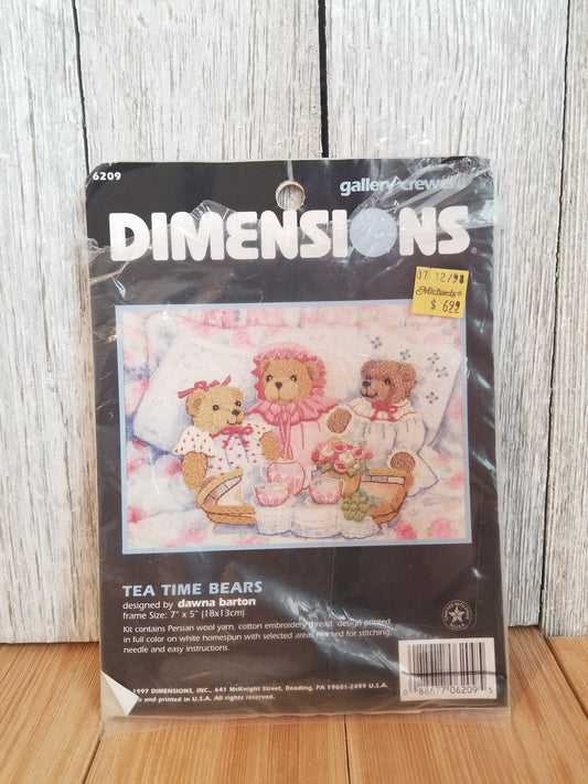 Dimensions Tea Time Bears 6209 Gallery Crewel Embroidery Kit Missing Yarn