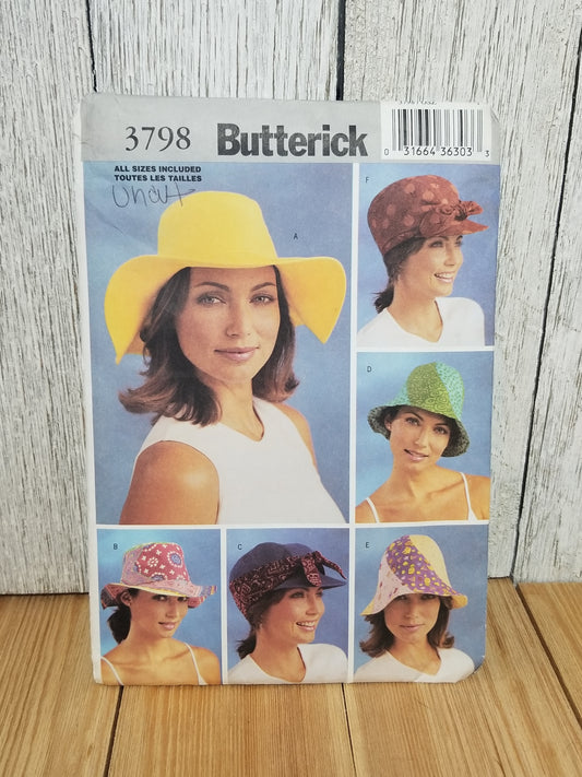 Butterick 3798 Misses Hats Floppy Bucket Brimmed Cloche Size Small-Large Uncut FF