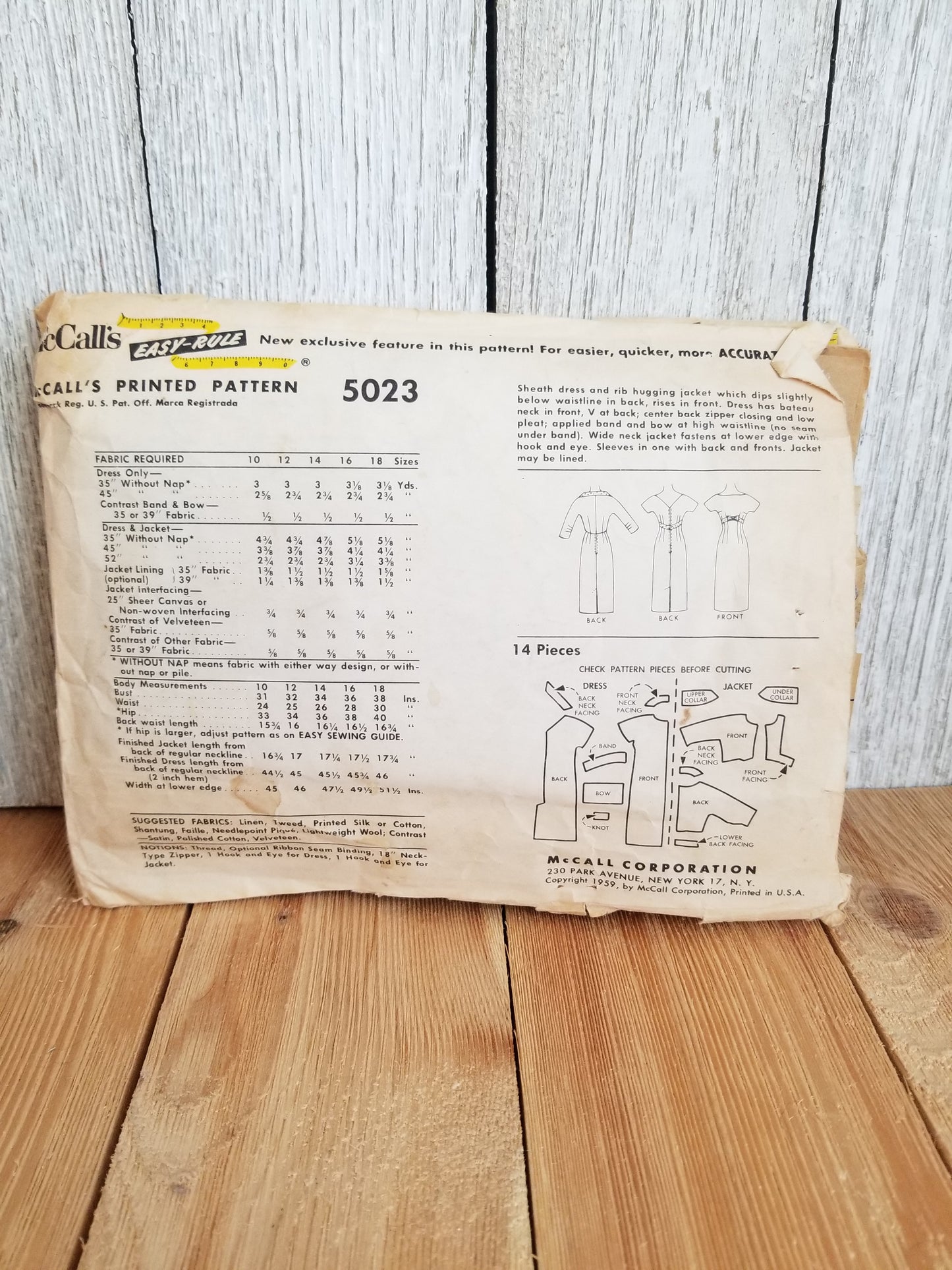 Mccalls 5023 Sheath Dress and Rib Hugging Jacket Size 18 Sewing Pattern Complete