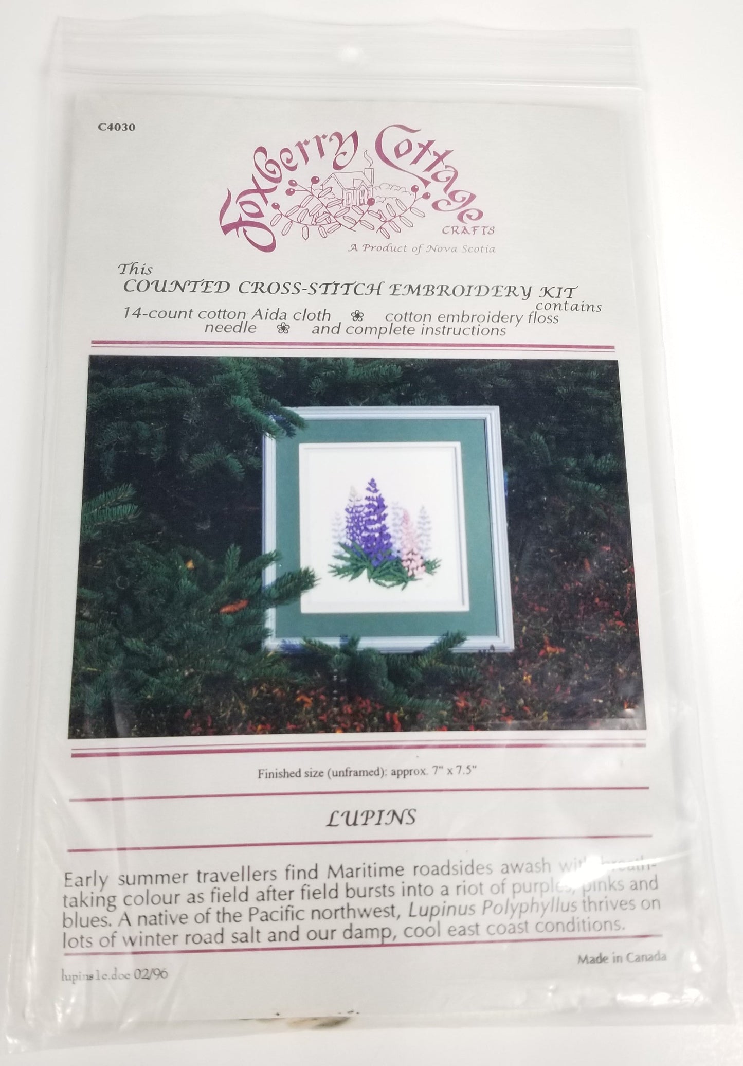 Foxberry cottage Lupins cross stitch kit C4030