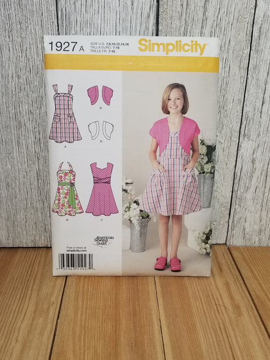 Simplicity 1927 Girls Summer Dress Sunday Best Size 7-16 Uncut FF Sewing Pattern