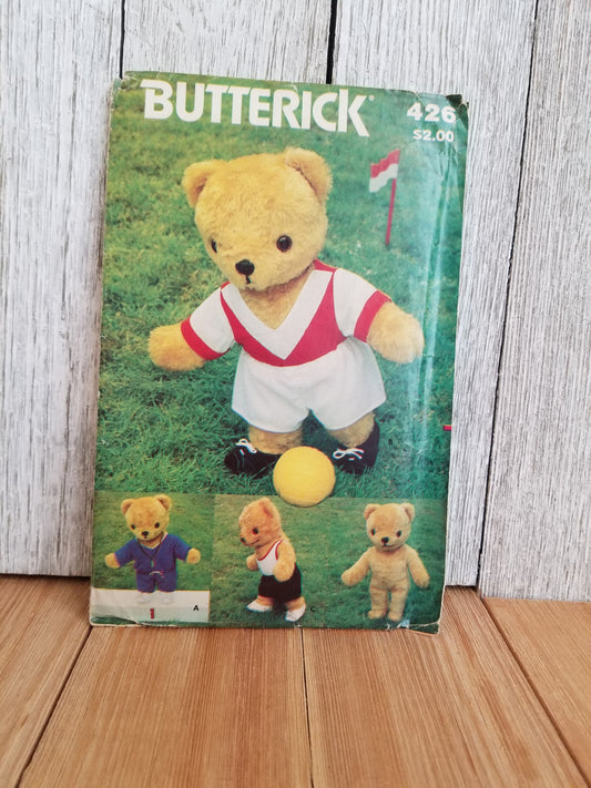 Butterick 426 Sports Teddy Bear Pattern Stuffed Bear and Sports Wardrobe Complete