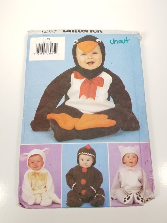 Butterick 3265 Infants Costumes, Cat, Penguin, Gingerbread man, and Lamb Size L-XL Uncut FF