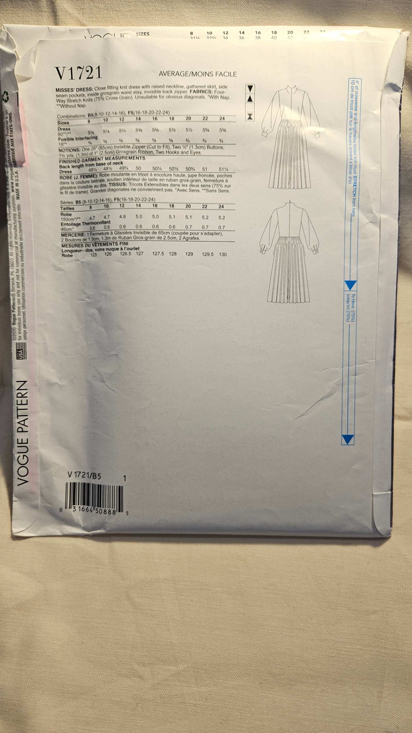 Vogue #V1721 GUY LAROCHE misses dress sizes B5 8-16 uncut ff sewing pattern
