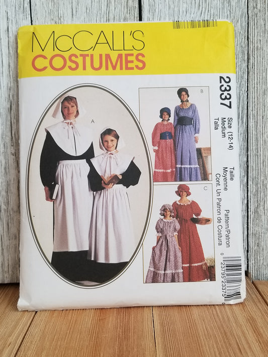 Mccalls M7230 2337 Historical Pioneer and Pilgrim Costume Halloween Size Medium (12-14) Pattern Uncut FF