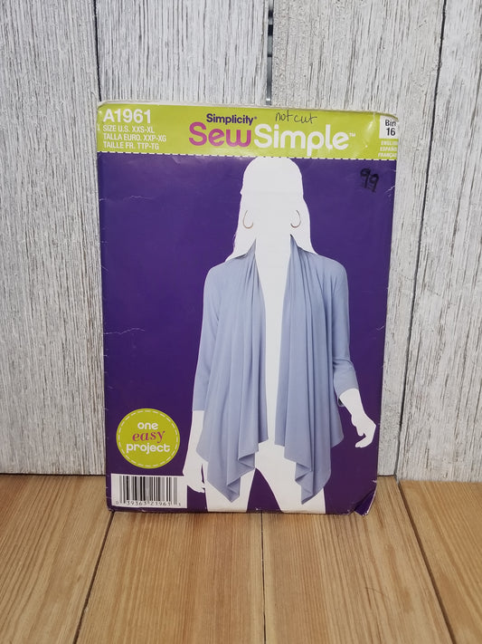 Simplicity Sew Simple A1961 Size XXS-XL Knit Cardi-Wrap Uncut FF
