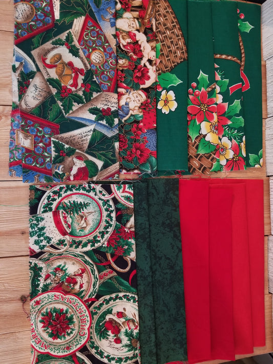 Christmas Fabric Quilt Precuts 13 Pieces 7 Designs