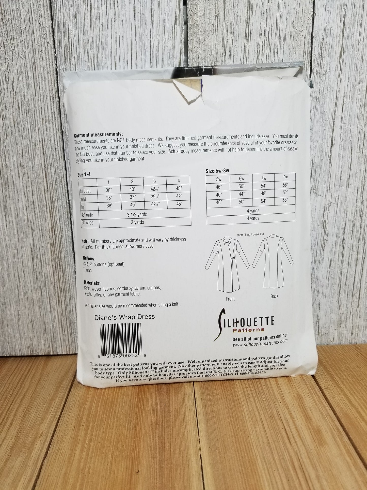 SILHOUETTE 4019 Diane's Wrap Dress Size 1,2,3,4 5W-8W Fit to Size New Uncut FF Sewing Pattern