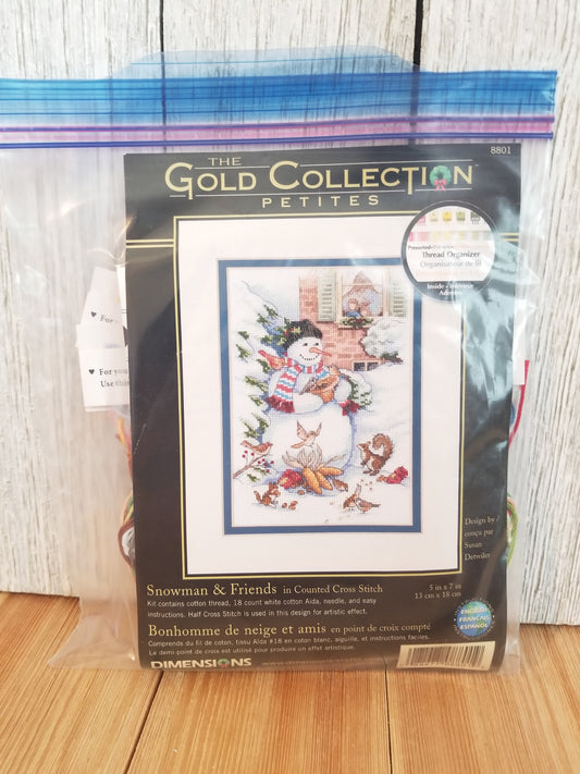 Gold Collection Petites Snowman and Friends 8801 Cross Stitch Kit Complete Christmas