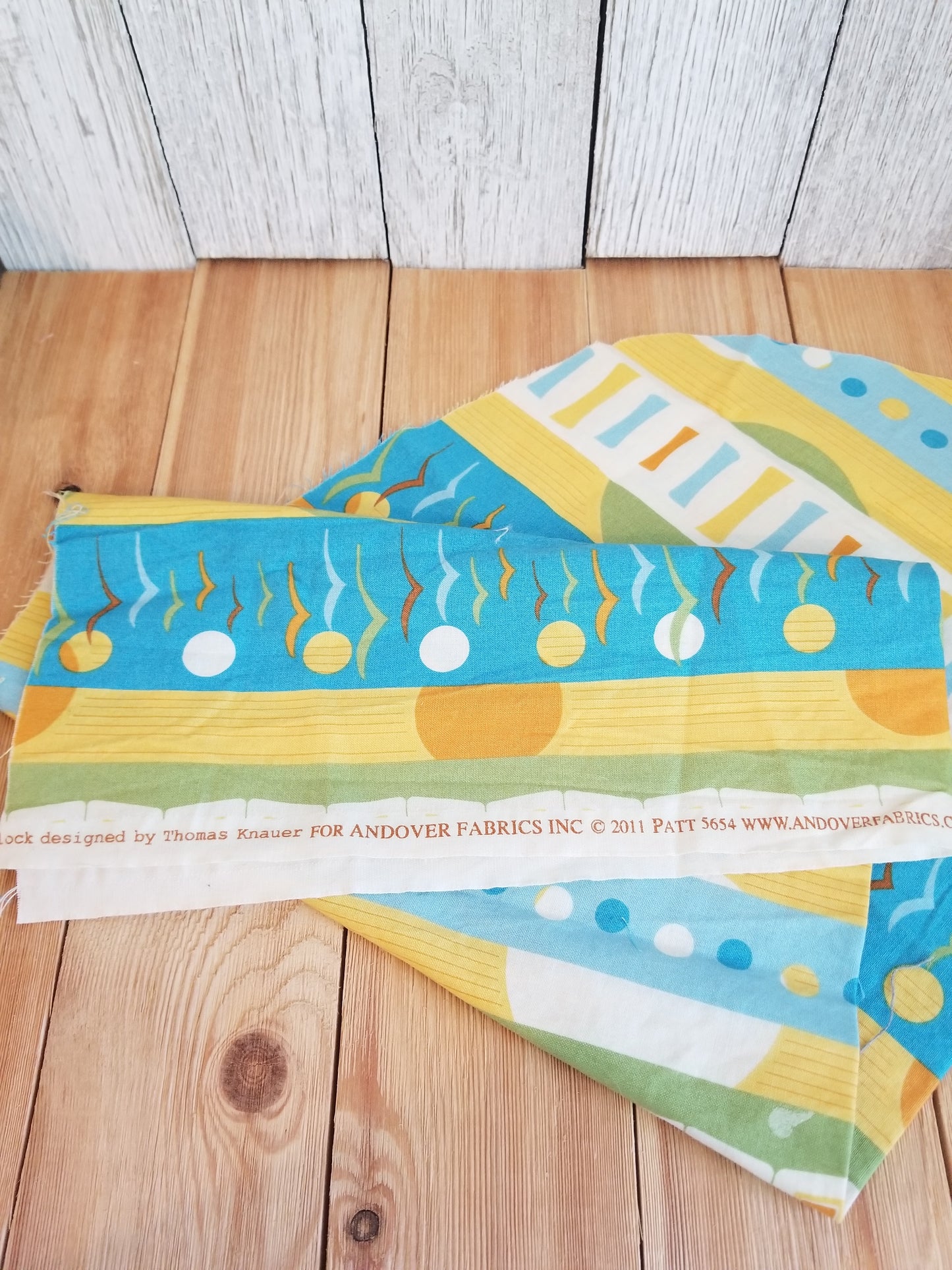 Funky Shapes Fabric 3 Large Pieces Yellow, Orange, Blue @2011 Thomas Knauer 100% Cotton