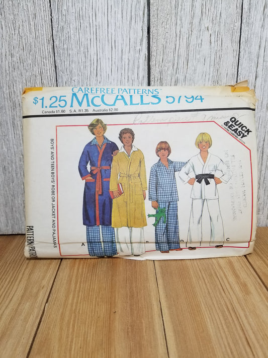 McCall's 5794 Boys Robe Pajamas Size M Uncut FF Sewing Pattern