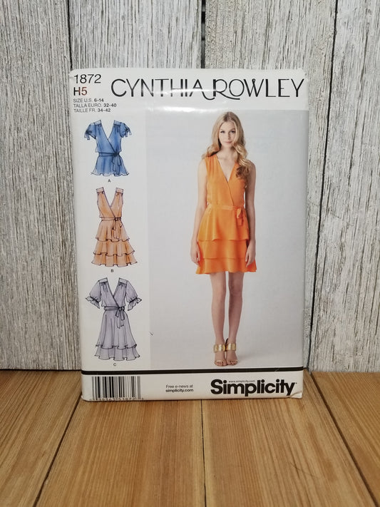Simplicity 1872 Deep V Wrap Style Tulip Dress Size 6-14 Uncut FF Sewing Pattern CYNTHIA ROWLEY