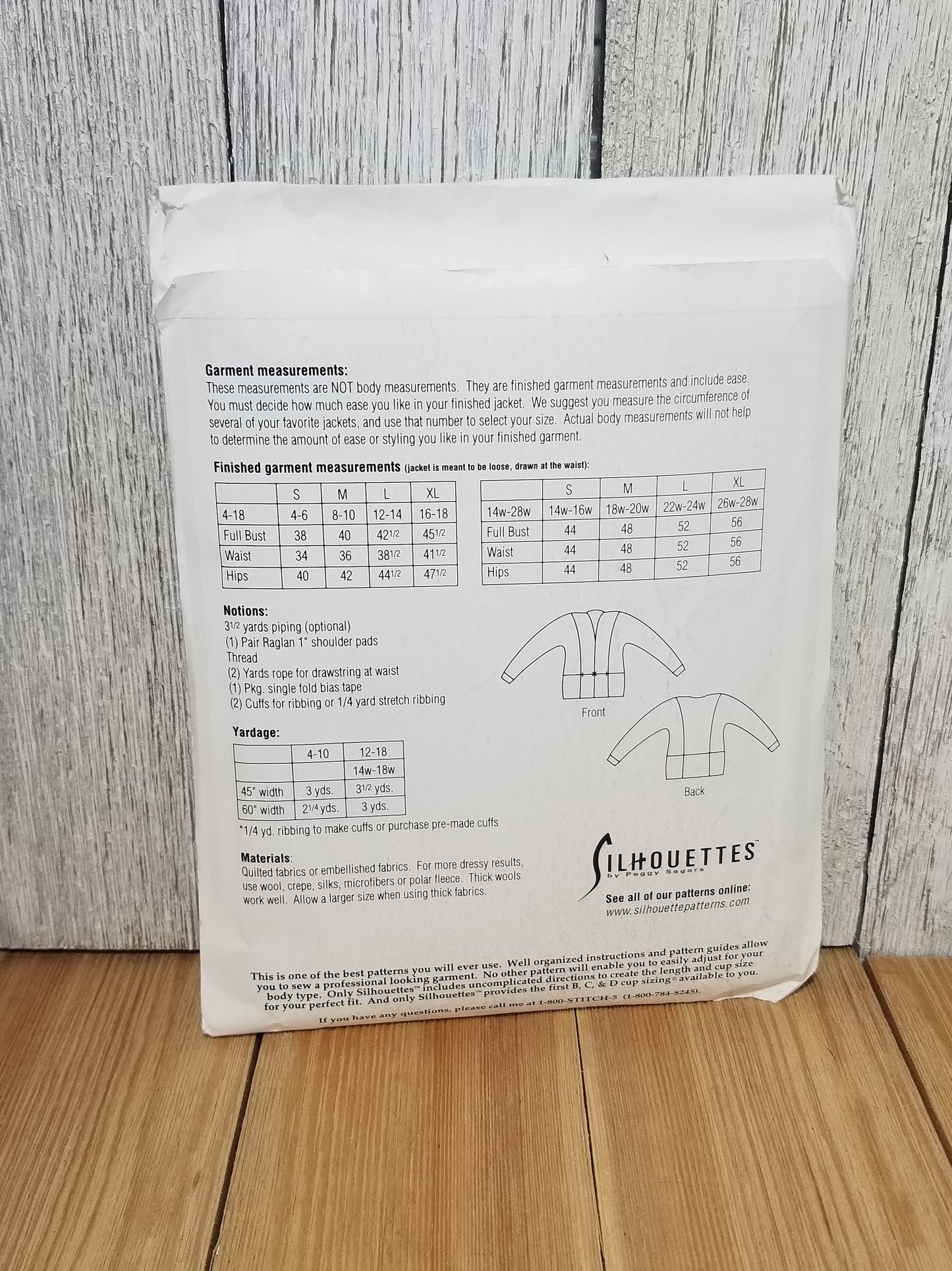 Silhouette # 1850 Quilted Jacket Size 1,2,3,4 5W-8W Fit to Size New Uncut FF Sewing Pattern