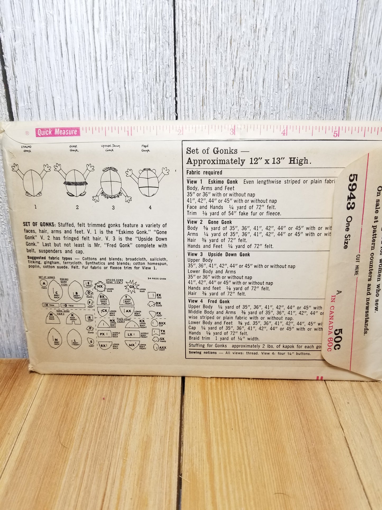 Simplicity 5943 Gonks Cute Stuffed Soft Toy Plushies 4 Designs Fred Gone Eskimo Upside-Down Uncut FF