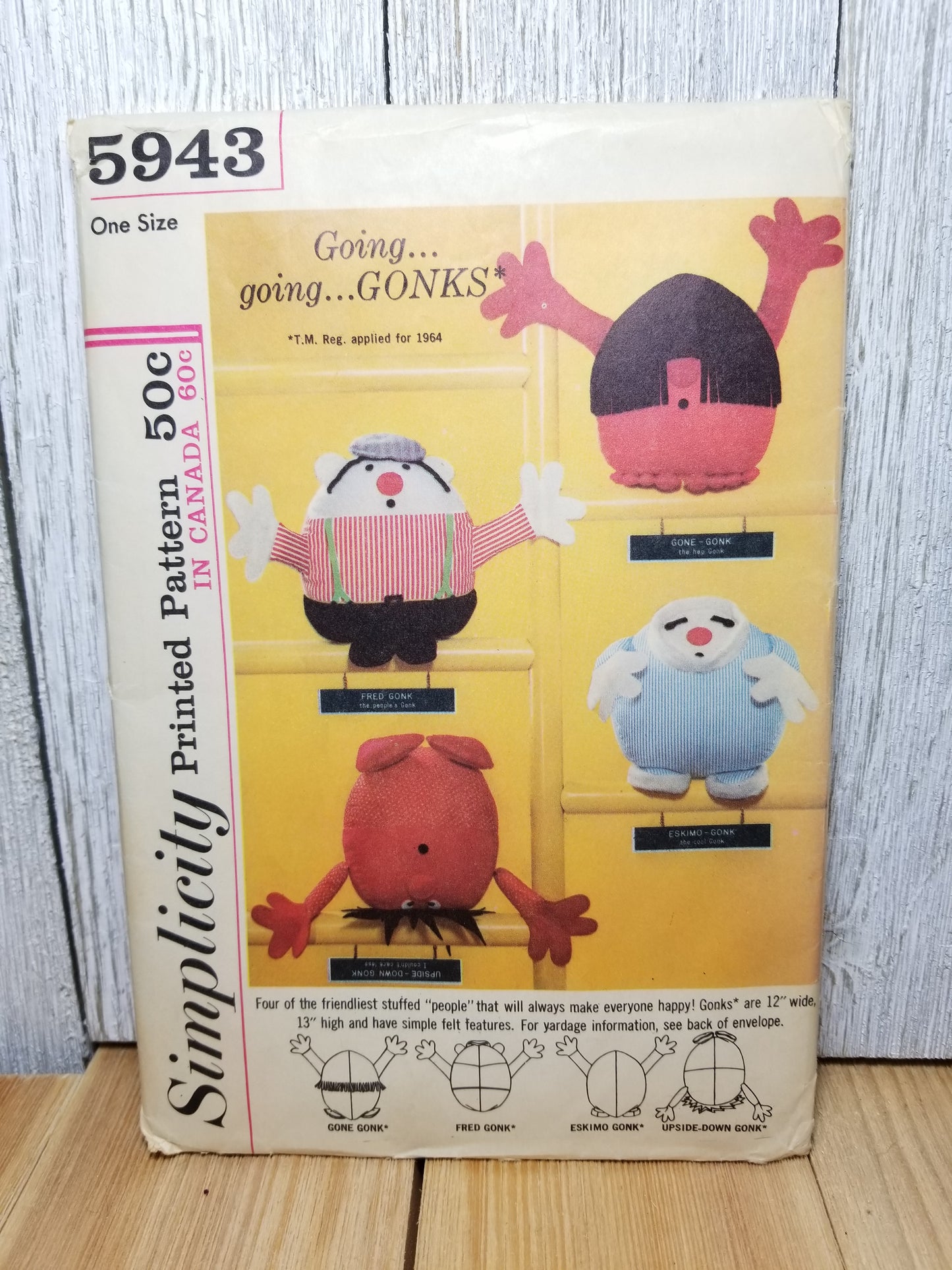 Simplicity 5943 Gonks Cute Stuffed Soft Toy Plushies 4 Designs Fred Gone Eskimo Upside-Down Uncut FF