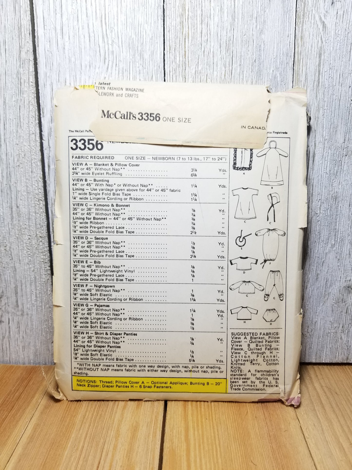 McCall's 3356 Vintage Sewing Pattern Complete Layette for Baby Uncut FF