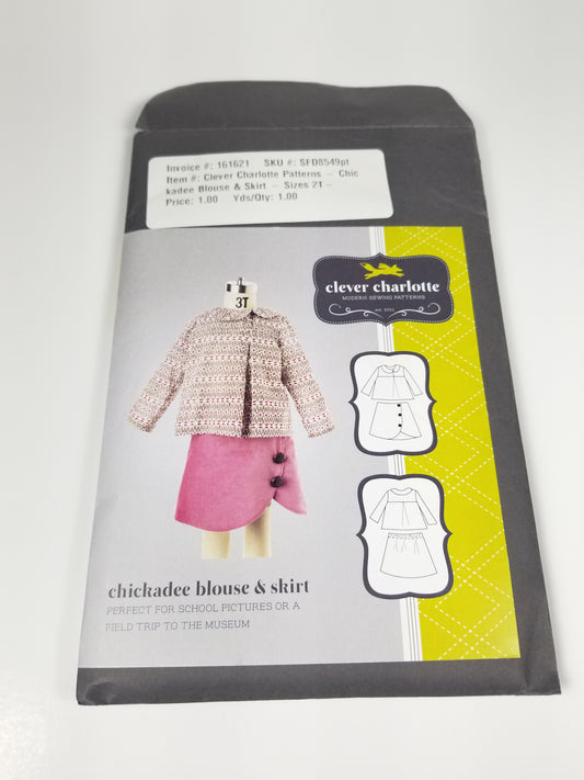 Clever Charlotte #F774 The Chickadee Blouse & Skirt Sizes 2T-8 uncut ff sewing pattern