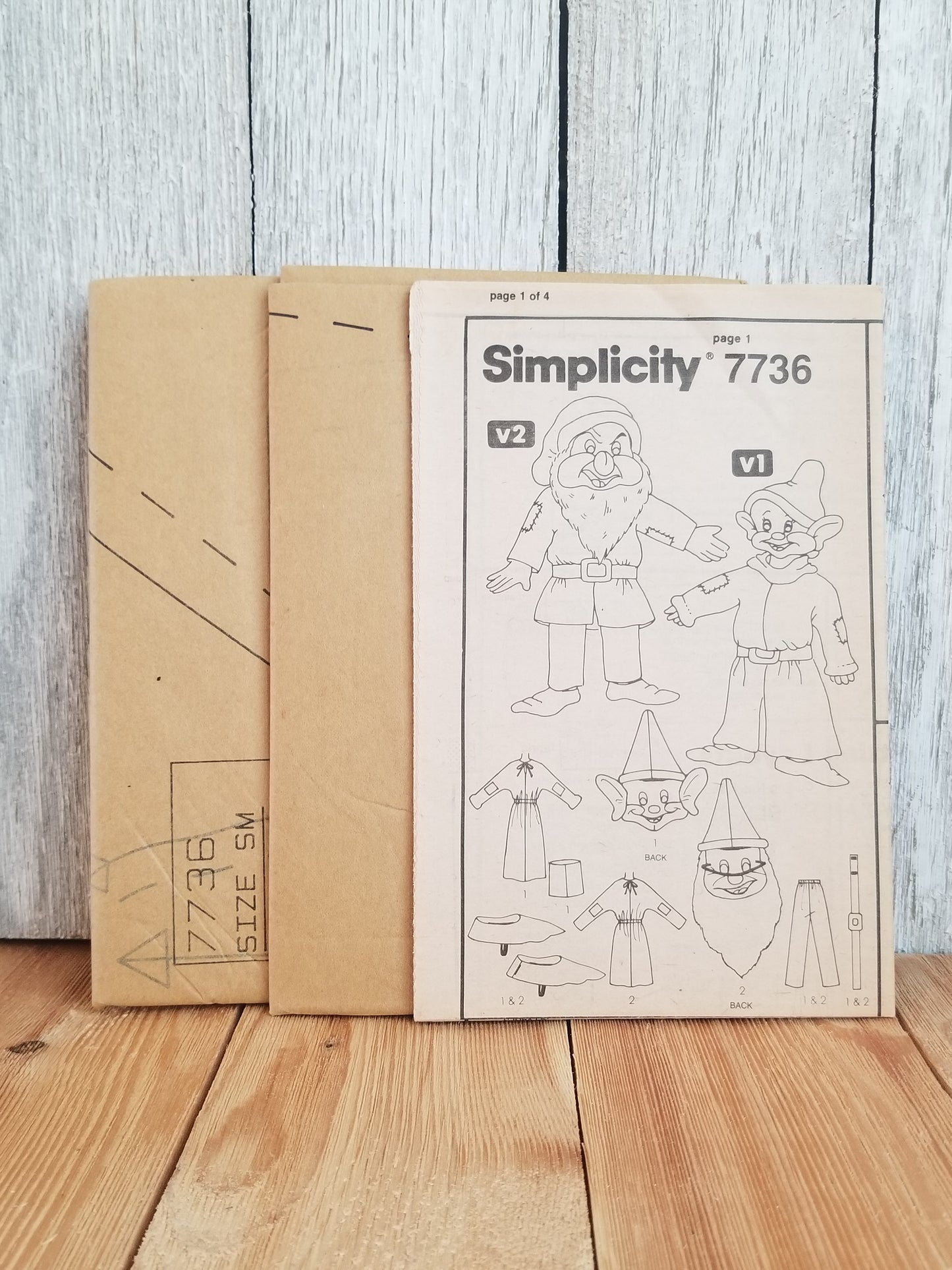 Simplicity 7736 Official Disney Dopey Grumpy Dwarf Costumes Pattern Size Small UNCUT FF