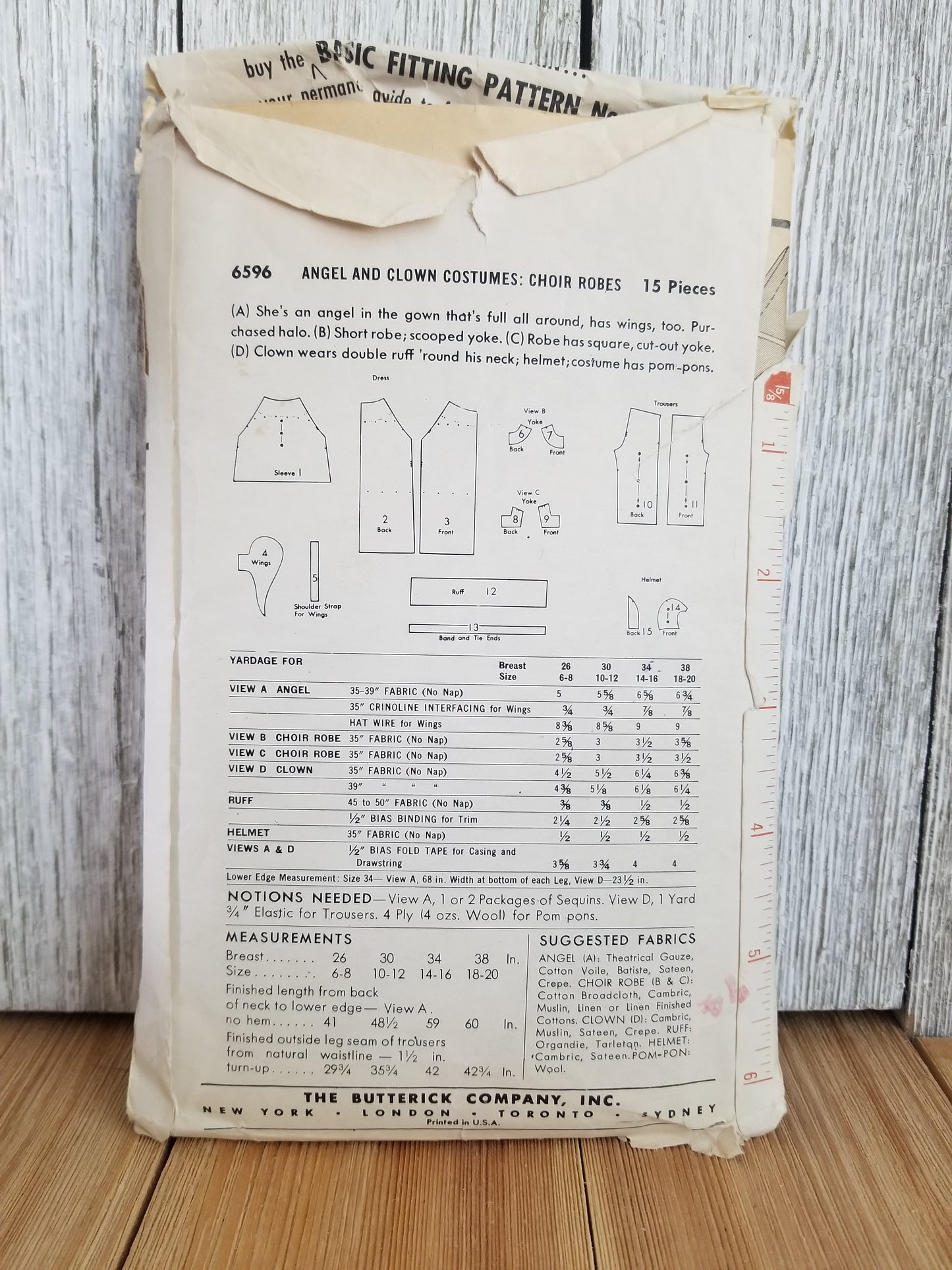 Butterick 6596 Angel, Clown, Choir Costumes Halloween Patterns Complete Size 10-12 Bust 30 Vintage 1954