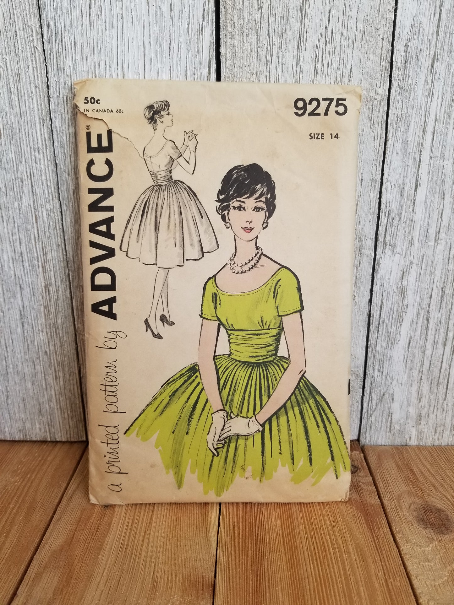 Advance 9275 vintage sewing pattern full skirt scooped bodice dress size 14 complete