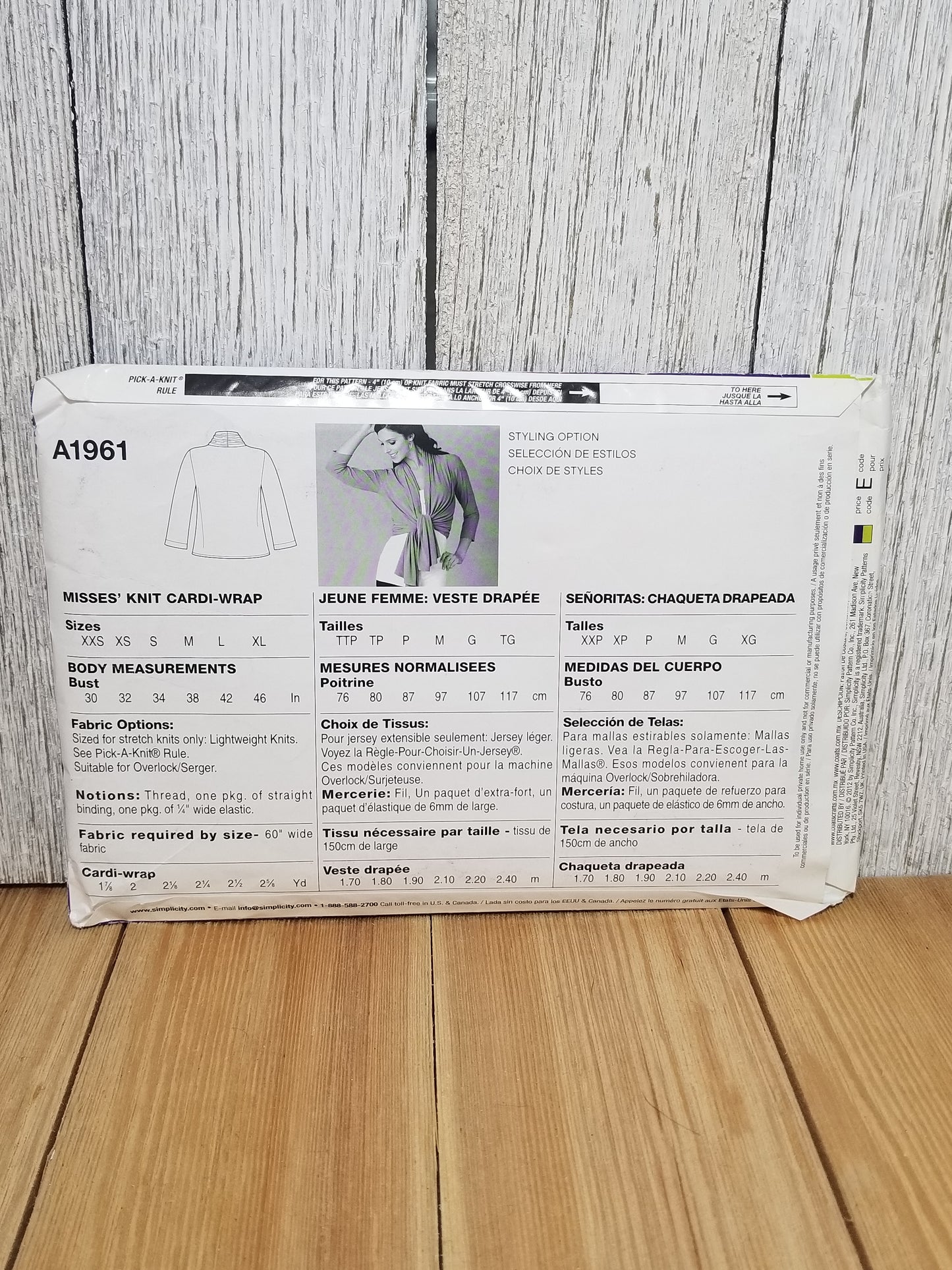 Simplicity Sew Simple A1961 Size XXS-XL Knit Cardi-Wrap Uncut FF