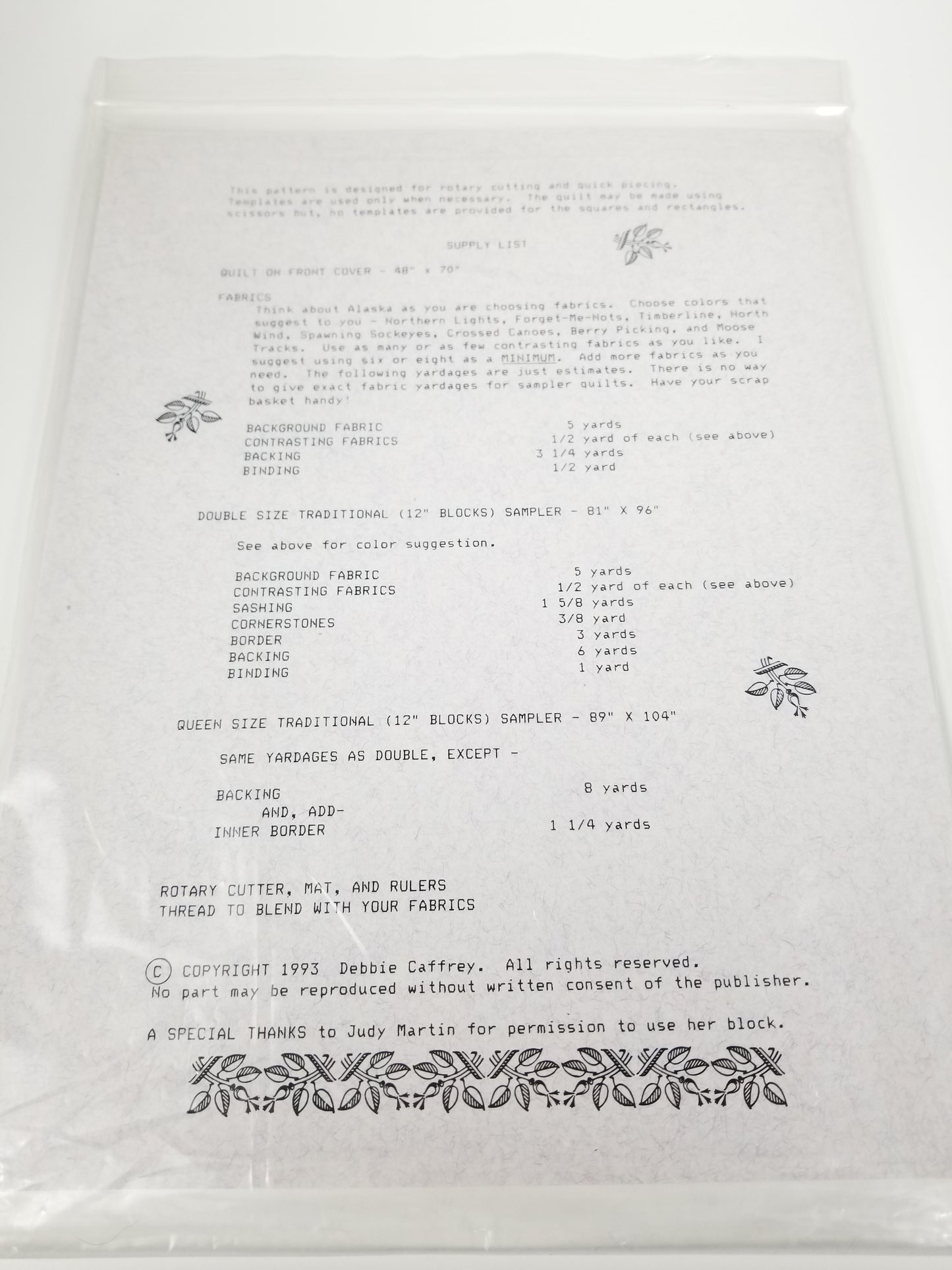 VINTAGE An Alaskan Sampler Debbie Caffrey 1993 quilt pattern