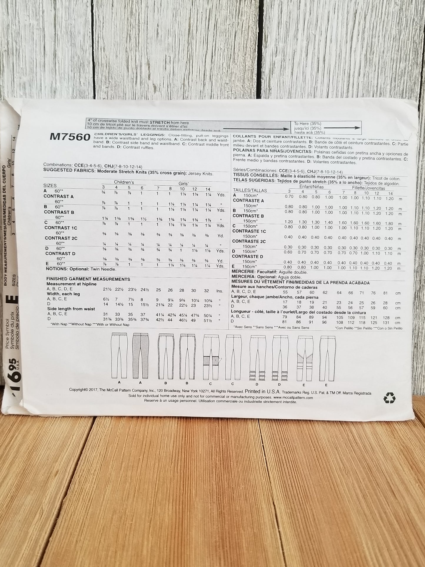 McCalls M7560 Children's Leggings Pattern Size CCE 3-4-5-6 UNCUT FF