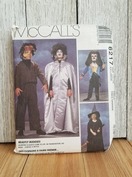 McCalls 6217 Beastly Buddies Frankenstein's Monster Bride Witch Beast Costume Halloween Pattern Size Ex-Large 12-14 UNCUT FF