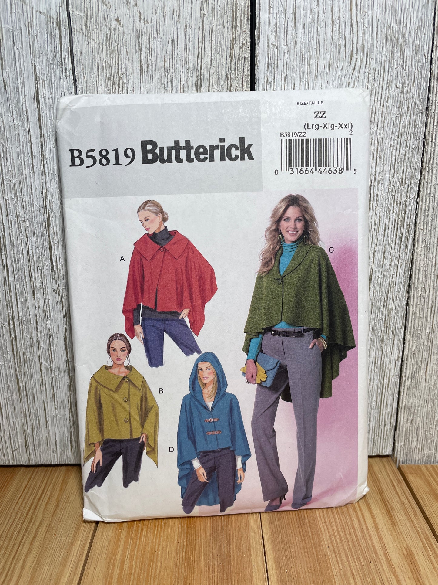 Butterick B5819 Wrap and Cape Dramatic and Stylish Large Collar, Hood High Low Cape Pattern Size L-XXL UNCUT FF