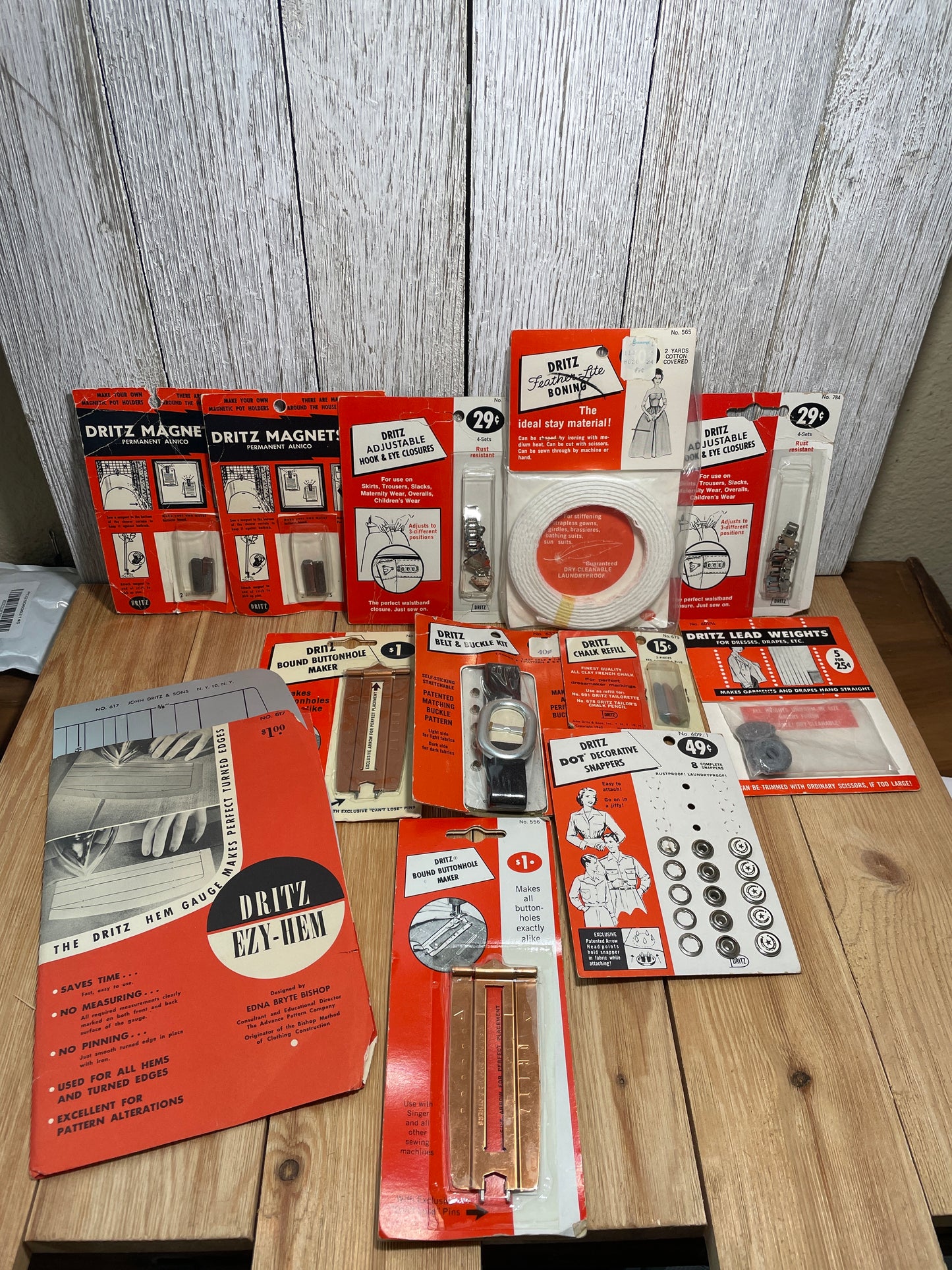 Huge Lot of NOS Vintage Dritz Sewing Notions Ezy Hem, Bound Button Maker