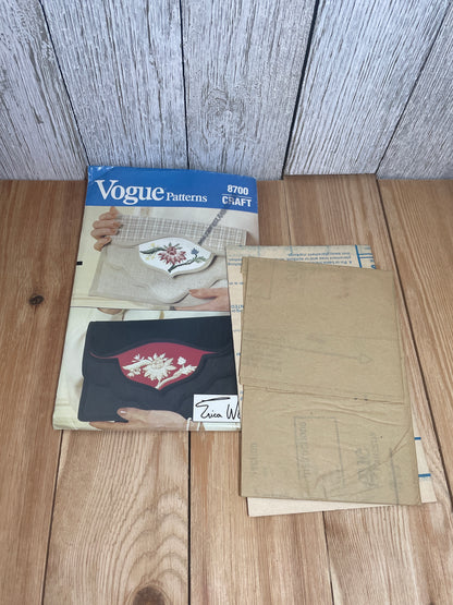 Vogue Craft 8700 Erica Wilson Clutch Bag with Embroidery Pattern Cross Stitch or Crew Embroidery UNCUT FF