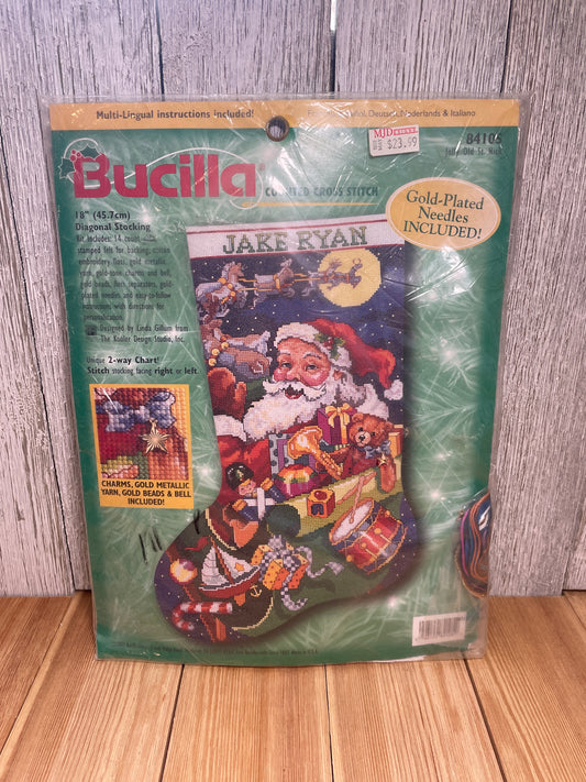 Bucilla Jolly Old St Nick Christmas Stocking Cross Stitch Kit 84105 NEW UNOPEN