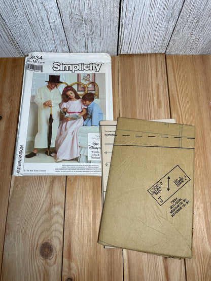 Simplicity 7834 Walt Disney Peter Pan Wnedy John and Michael Costume Size 2-12 Pattern UNCUT FF Halloween Costume