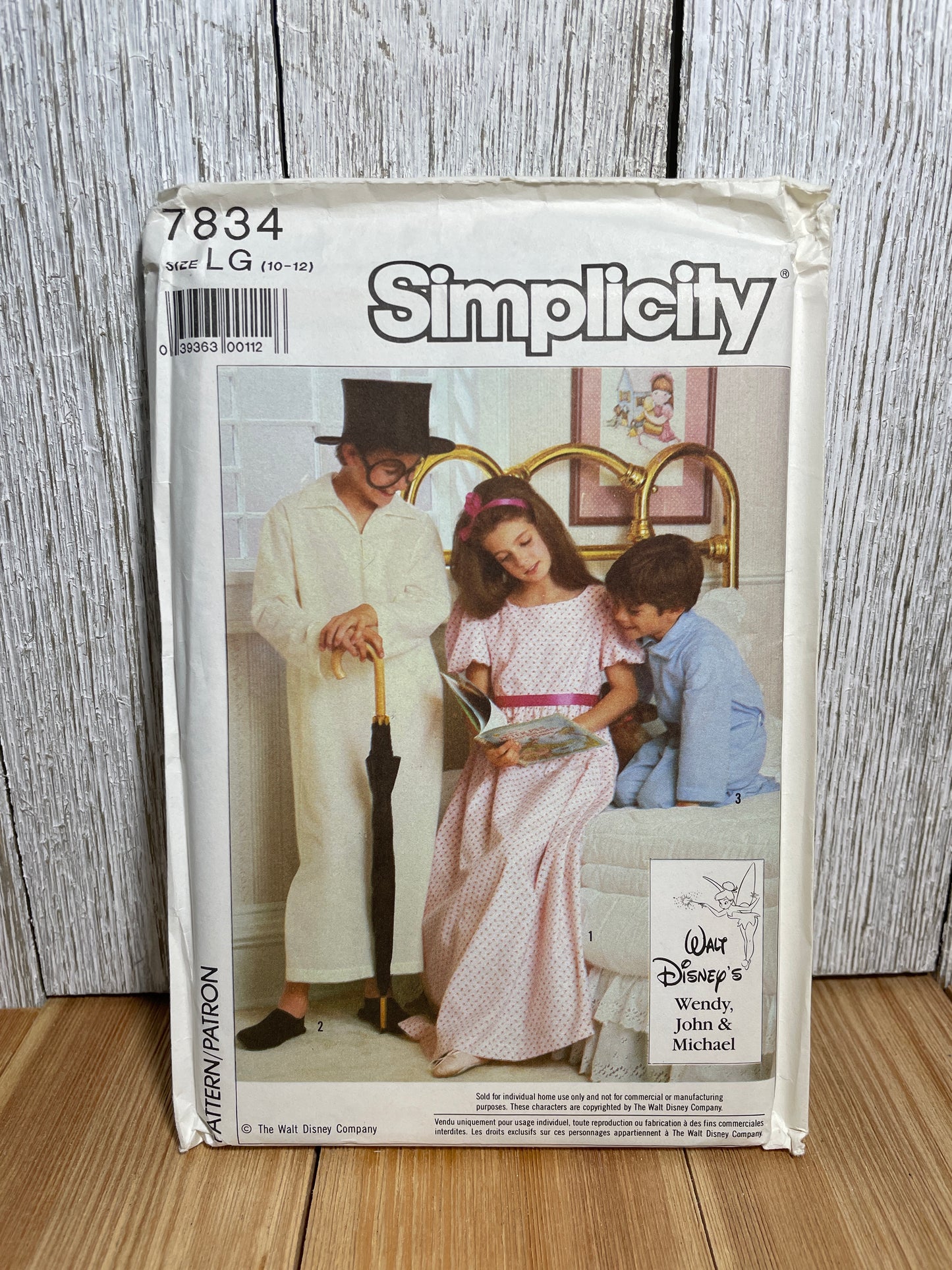 Simplicity 7834 Walt Disney Peter Pan Wnedy John and Michael Costume Size 2-12 Pattern UNCUT FF Halloween Costume