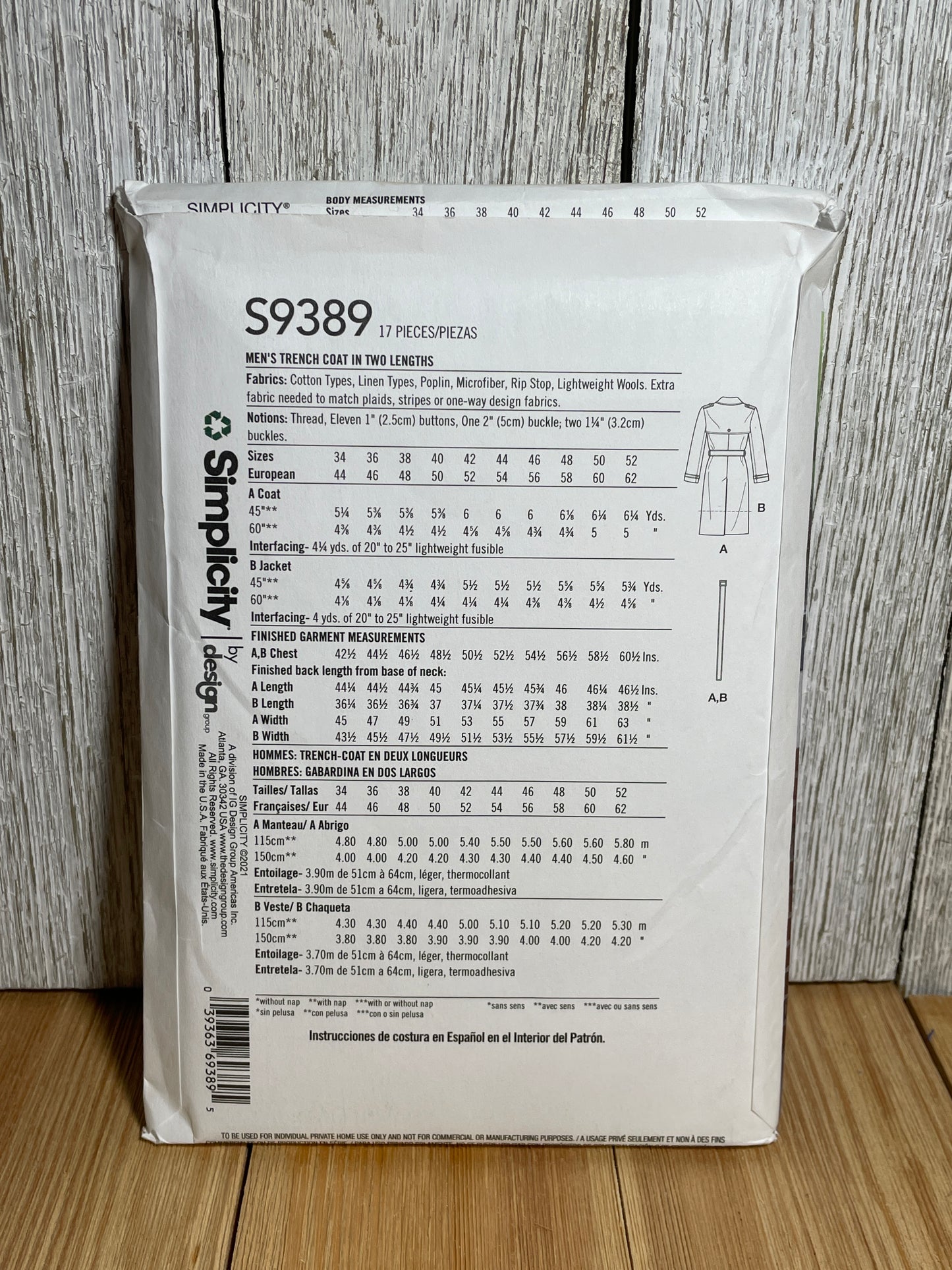 Simplicity MIMI G S9389 Trench Coat in Two Lengths Size 44-52 Pattern Uncut FF