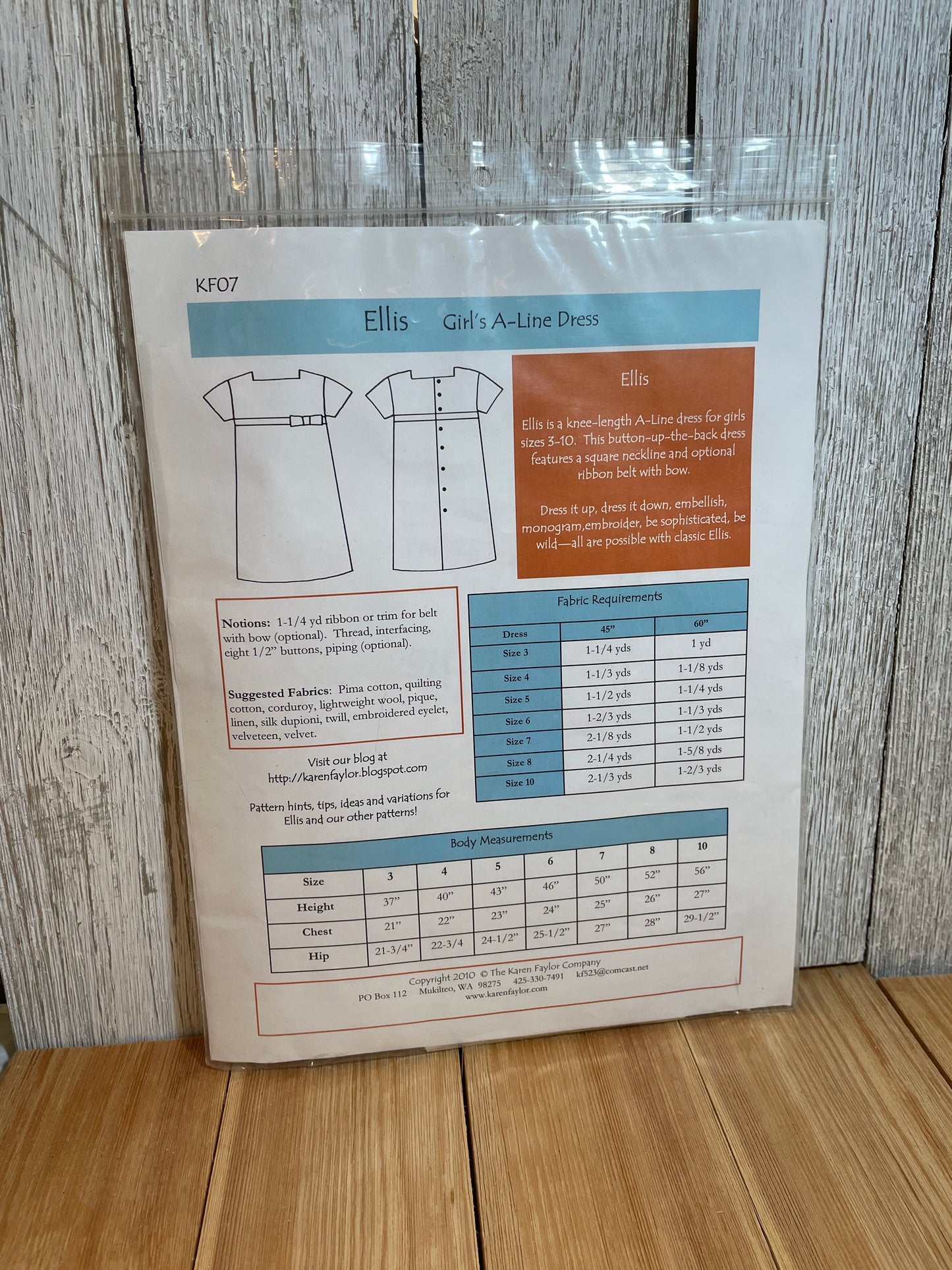 The Karen Faylor Company Ellis Girl's A-line Dress Pattern Size 3-10 KF07