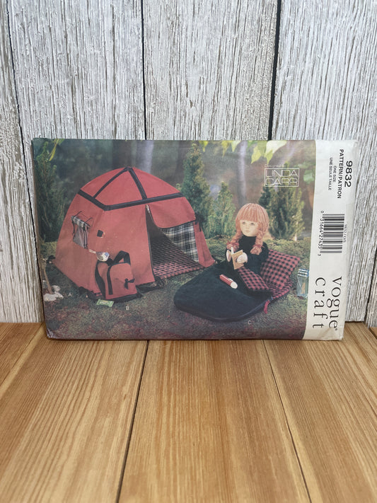 Vogue Craft 9832 Camping Set Tent, Knapsack, Sleeping bag For Dolls Pattern UNCUT FF