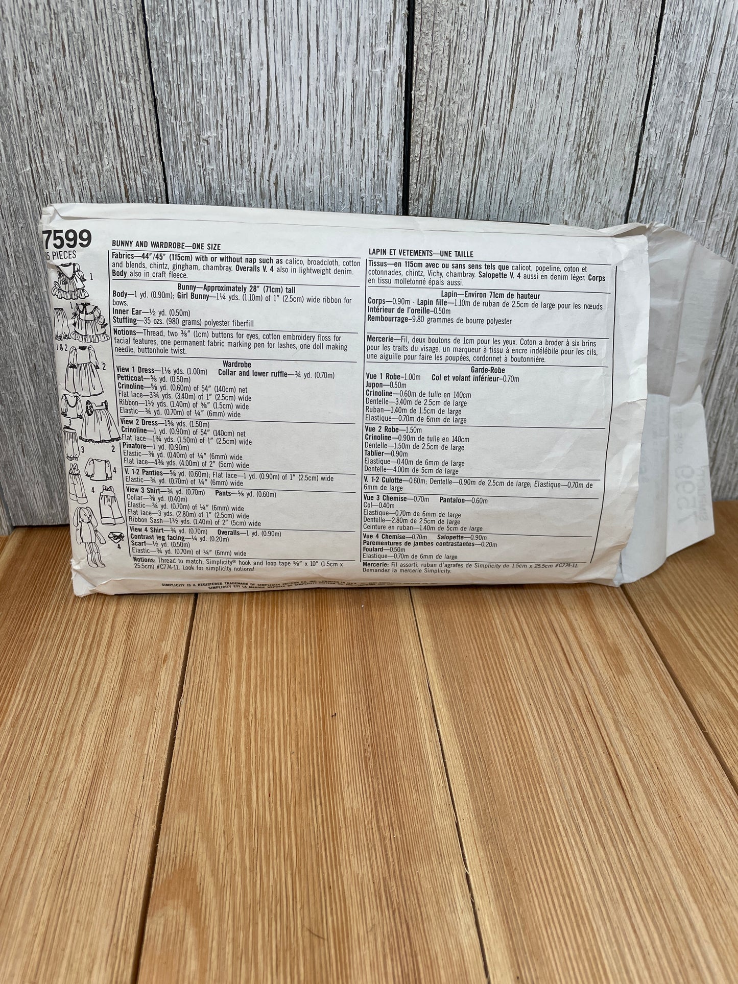 Simplicity Crafts 7599 Faith Van Zanten 28" Stuffed Bunny and Wardrobe Pattern Complete