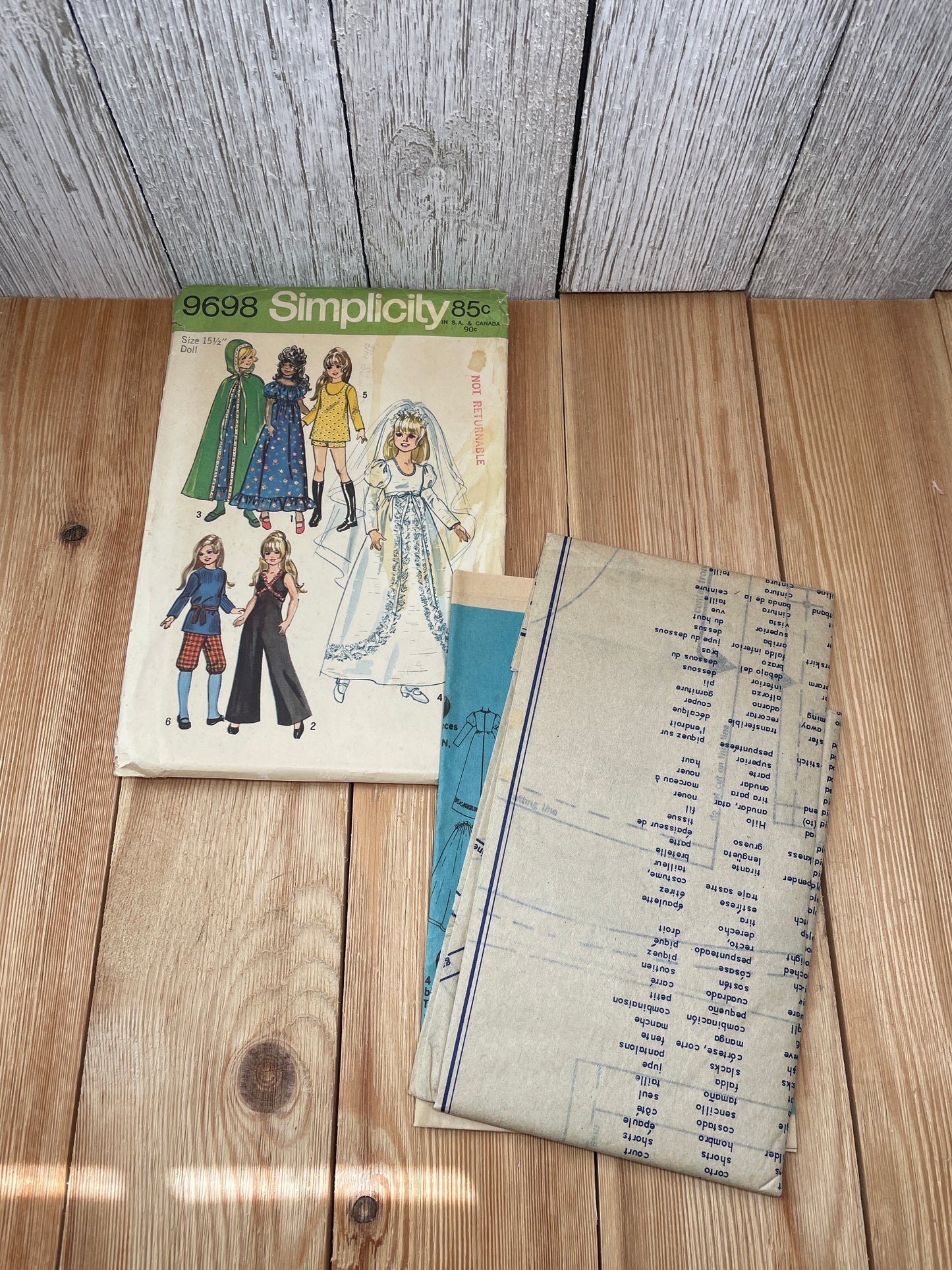 Simplicity 9698 15.5" Doll Clothes Wedding Dress, Jumpsuit, Cape, Blouse, Knickers Pattern UNCUT FF