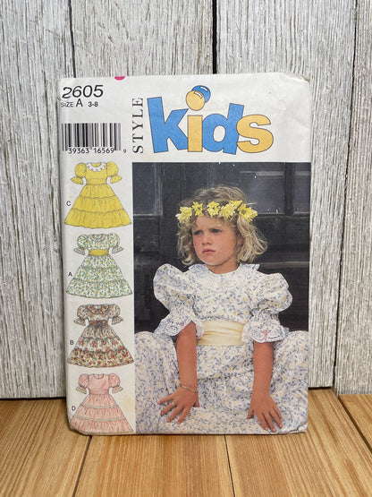 Style Kids 2605 Summer Dress Tiered Skirt Ruffled Poof Sleeve Pattern Size 3-8 UNCUT FF