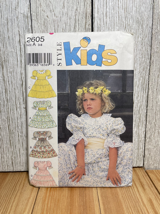 Style Kids 2605 Summer Dress Tiered Skirt Ruffled Poof Sleeve Pattern Size 3-8 UNCUT FF